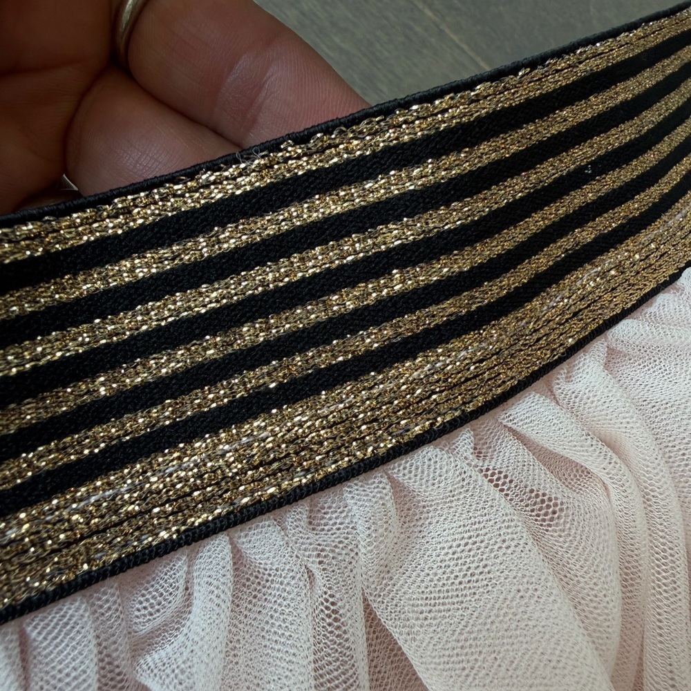 Girls Pink Layered Tulle Skirt with Gold Trim Waistband - Picture 8 of 11